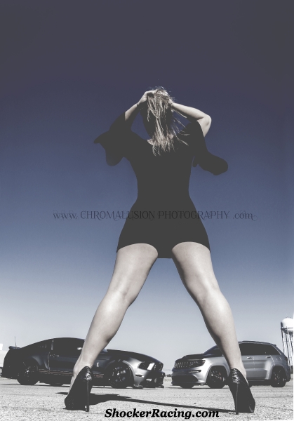 Brittany Crisp with a 2013 GT500 Mustang and Jeep SRT by Chromalusion Photography